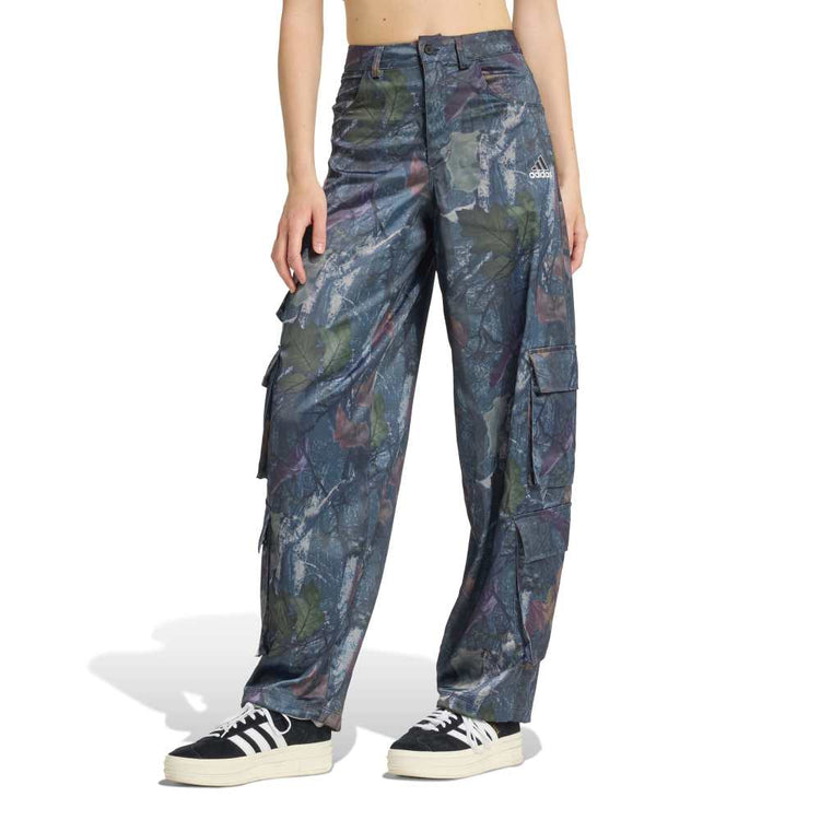 ADIDAS Originals Leaf Camo Print Satin Cargo Pant Black KE3741