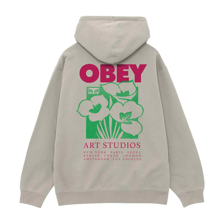 Art Studio Flowers Fleece Hoodie Grey